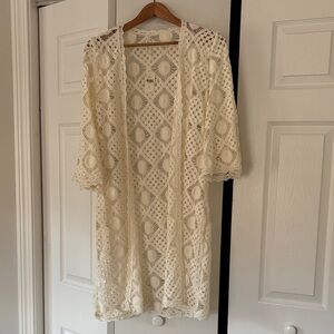 Anthropologie Cream Crochet Open Cardigan